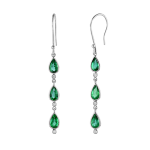 Nouvelles boucles d'oreilles en or jaune massif 18 carats avec émeraudes et diamants véritables, forme goutte d'eau, longues, pour mariages - Product Image 3