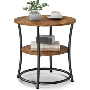Tavolino a 2 livelli con struttura in acciaio, piano spazioso per piccoli spazi, marrone rustico, nero inchiostro - Product Image 1