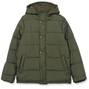 Blouson matelassé à capuche pour homme, vert olive, avec poches avant, boutons recouverts, décontracté et épais - Product Image 4