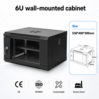 Rak Server Dinding 6U 19 Inch, Kabinet Jaringan Baja SPCC, Pintu Kaca Tempered Terkunci, untuk Ruang Peralatan IT, Penggunaan Pabrik Bersertifikasi CE