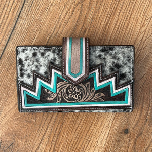 Gran oferta, cartera plegable de cuero con herramientas hechas a mano, cartera occidental para ocultar el pelo, cartera para tarjetas de crédito, cartera de mano Floral de piel de vaca occidental para mujer - Product Image 2