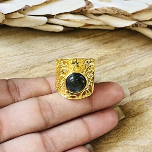 High Selling <b>Labradorite</b> Statement <b>Ring</b> Boho Filigree Floral Brass Jewelry For Women’s 18k Gold Plated Floral Band Wholesale - Product Image 2