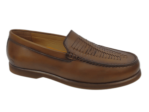 Mocasines de Cuero Genuino Color Marrón Tabaco, Punta Redonda, Sin Cordones, Suela de Goma Acolchada, Color Sólido, Para Todas las Temporadas - Product Image 1