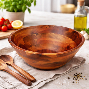 <b>Large</b> Handmade Polished Durable Heat Resistant Eco-Friendly Dishwasher <b>Safe</b> Modern Acacia Wood Disposable Salad Serving Home - Product Image 6