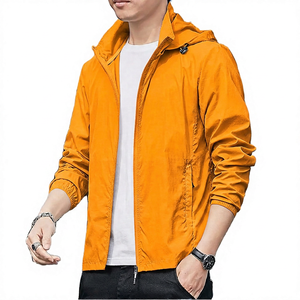 Men <b>Lightweight</b> Hooded Windbreaker <b>Jacket</b> Solid Color Zipper Casual Spring Outerwear Thin Polyester Shell With Pockets - Product Image 2