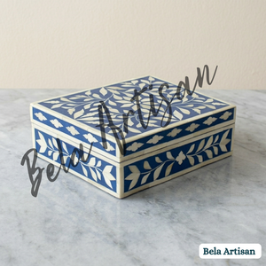 Caja de Recuerdos Artesanal con Incrustaciones de Hueso Azul, Diseño Floral, Organizador Decorativo para Joyas y Recuerdos, para Baño o Sala de Estar - Product Image 2