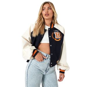 Veste universitaire courte pour femmes Offre Spéciale automne manches en cuir Bomber Baseball vestes Letterman manteaux mode d'hiver pour les filles - Product Image 1