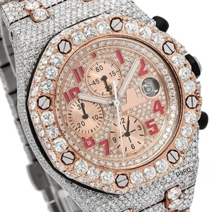 Iced Out Moissanite Chronograph Watch Stainless Steel <b>Round</b> Shape Diamond Wristwatch Analog Dial Men's for Party Wear - Product Image 2