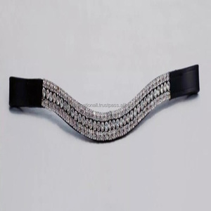 Bandeau de tête pour cheval en cuir véritable noir et marron de qualité supérieure, accessoires équestres confortables, bandeau de tête brillant avec diamants - Product Image 2