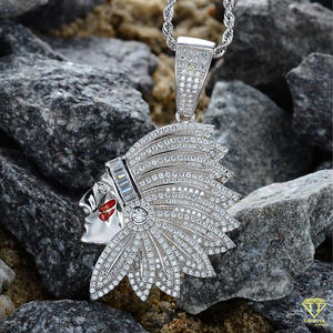 Collar de Plata 925 con Colgante de Cabeza de Jefe con Incrustaciones de Diamantes Moissanite, Estilo Urbano - Product Image 3