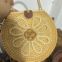 Tas Selempang Rotan Anyaman Tangan Musim Panas, Hias Manik-Manik, Ritsleting, Rantai, Gaya Boho Alami, Ramah Lingkungan, Cocok untuk Liburan, Grosir