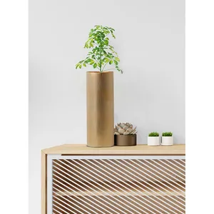 Jarrón cilíndrico alto de metal dorado para flores y ramas artificiales, decoración moderna para sala de estar, entrada, oficina, hotel - Product Image 3