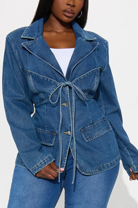 Women's <b>Denim</b> Jacket Button Closure Stonewashed Cotton Casual Winter/Autumn Style Vintage Elegant Regular Fit Solid Color <b>Coat</b> - Product Image 2
