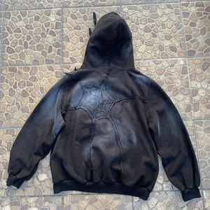 Sweat-shirt à capuche oversize pour homme 100% coton écologique noir uni streetwear tissé hiver avec logo frontal - Product Image 2