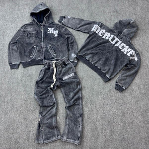 Conjunto de Sudadera con Capucha y Pantalones Deportivos Acampanados Rosa Personalizado para Adultos, 100% Algodón, Diseño Casual con Salpicaduras de Pintura, Logotipo Personalizado, Marca Privada para Hombre - Product Image 1