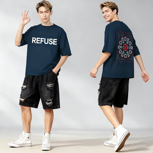 Camisetas de Algodón Oversize para Hombre con Bordado Pesado, de Alta Calidad, Lavado Ácido, Estilo Urbano y Gimnasio - Product Image 1