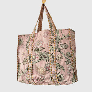 Sac fourre-tout en coton fleuri, style bohème, à panneaux, ouvert en dessus, pour le shopping toutes saisons - Product Image 1