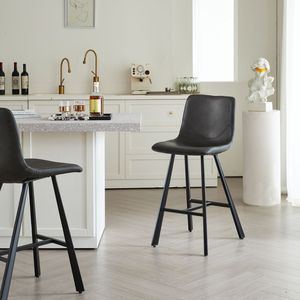 Sgabello da Bar Ergonomico Moderno in Ecopelle Nera con Telaio in Metallo Robusto, Seduta Alta da Bancone, Schienale Confortevole e Poggiapiedi - Product Image 5