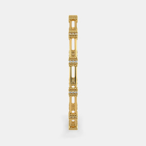 Double Rail <b>Beaded</b> Station <b>Gold</b> Bangle with Round Lab Grown Diamonds - Product Image 3