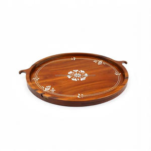 Bandeja de Madera Pulida Ecológica con Incrustaciones de Madreperla, Hecha a Mano, para Mesa, Comida Festiva, Té, Regalo de Ramadán - Product Image 1