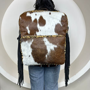 Nuevo diseño de moda, mochila de cuero de vaca genuino, estampado de leopardo, flecos, estilo occidental, hecho a mano, bolsa de viaje para ocultar el pelo para mujer - Product Image 4