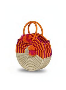 Sac à main rond en paille fait main pour femmes, sac fourre-tout tissé bohème - Product Image 1