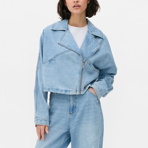 Best Value New Arrivals Fashion <b>Crop</b> Top Jean <b>Jackets</b> with Zipper Cotton Moto Oversized <b>Denim</b> <b>Jacket</b> for Women - Product Image 1