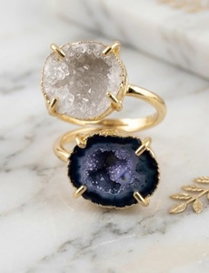 Natural Druzy <b>Crystal</b> Vintage Gold Plated <b>Ring</b> for Women Handmade Statement Gemstone Engagement Wedding Fashion Jewelry Gift - Product Image 1