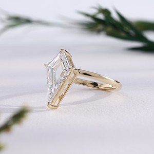Minimalist Yellow Gold Lab Grown Kite Cut Diamond Solitaire <b>Ring</b> Unique Geometric <b>Crystal</b> Engagement Bridal Anniversary Party - Product Image 1