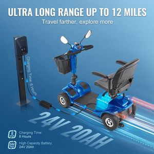 Scooter Elettrico Pieghevole a 4 Ruote per Adulti e Anziani, Autonomia di 12 Miglia, Scooter per Disabili in Alluminio - Product Image 4