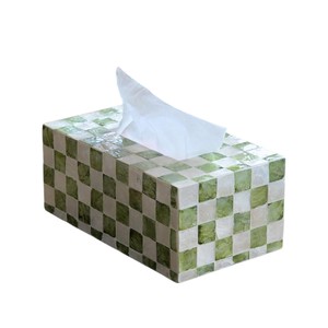 Caja de pañuelos rectangular de alta gama con incrustaciones de nácar y madera hecha a mano para decoración del hogar - Product Image 3