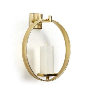 Portavelas para colgar en la pared de forma redonda de diseño maravilloso en Metal de color dorado y portavelas decorativo de vidrio a granel - Product Image 4