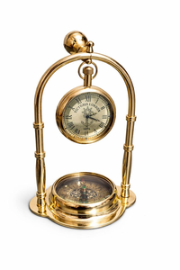 Elegant Brass Nautical <b>Clock</b> with Compass Vintage Hanging <b>Desk</b> Timepiece Antique Office Table Decor - Product Image 5