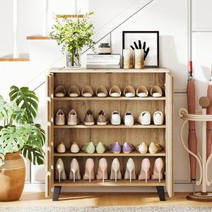 Scarpiera a 4 livelli con anta a persiana, organizer a 2 ante per ripiani portascarpe - Product Image 2