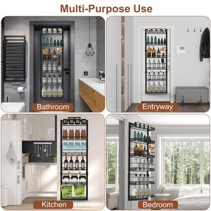 Organizzatore per Dispensa a 6 Ripiani in Metallo Resistente con Ampio Porta Spezie e Mensola Sospesa da 10 Libbre per Uso in Cucina - Product Image 3