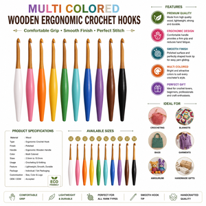 Premium Multi-Colored Ergonomic Wooden <b>Crochet</b> <b>Hooks</b> for Smooth Knitting & <b>Crochet</b> Projects - Product Image 6
