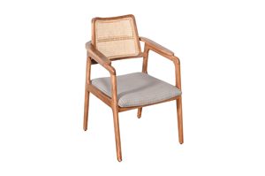 Chaise de salle à manger latérale en bois brun rembourrée beige de qualité supérieure avec un design élégant et un assise confortable - Product Image 2