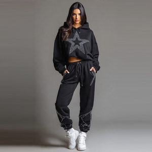 Ensemble de survêtement unisexe en strass pour l'hiver, style urbain, avec sweat à capuche zippé et pantalon de jogging, tenue de mode - Product Image 3