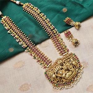 Kemp Antique Finish Temple <b>Long</b> Haram-Fine Beaded <b>Necklace</b> - Product Image 2