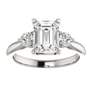 <b>Emerald</b> Cut Trio Moissanite <b>Ring</b> 925 Sterling <b>Silver</b> White Gold Plated Luxury Three Stone Engagement Wedding Bridal Promise <b>Ring</b> - Product Image 1