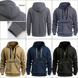 Pullover Hoodie Zipped Pocket <b>Fleece</b> Long Sleeve Tracksuit Tops Cuff Overhead Shirts Hooded Slim Fit Fashion Classic <b>Work</b> Hoody - Product Image 4