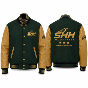 SHH INDUSTRIES Custom <b>Men</b> Varsity <b>Jacket</b> Embroidered Logo Letterman Baseball Bomber <b>Jacket</b> PU Leather Sleeves Wholesale - Product Image 4