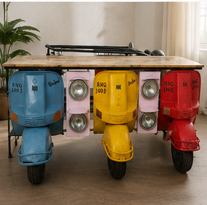 Table de bar vintage style scooter avec plateau en bois, structure métallique, design industriel, multicolore, style rétro, ensemble de meubles de bar pour la maison - Product Image 2