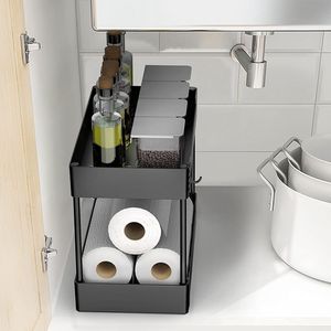 Organizzatore Sottolavello a 2 Livelli, Salvaspazio, con 4 Ganci, Soluzione di Stoccaggio per Bagno e Cucina - Product Image 6