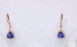 Pendientes Colgantes de Zafiro Azul con Moissanita y Halo, Cierre de Palanca, Joyería para Mujer - Product Image 5