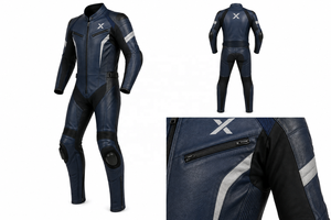 Combinaison de moto en cuir une pièce pour le tourisme sur route |   Noir Bleu marine |   Fabricant OEM ODM |   Qualité de conception haut de gamme | - Product Image 6