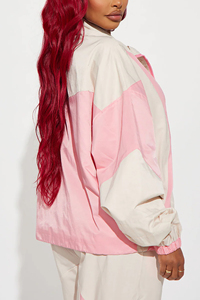 Veste coupe-vent colorblock printemps-été personnalisée pour femme, vêtements de sport tendance, rose, imprimé par sublimation contrasté - Product Image 4