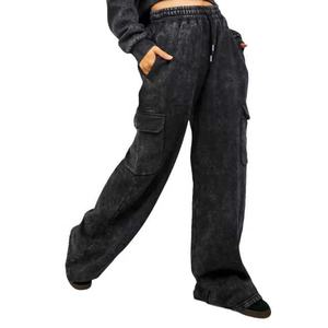 Survêtements personnalisés pour femmes coton éponge français Vintage lavage à l'acide en détresse sweat à capuche pantalons de survêtement et sweat à capuche survêtement ensemble imprimer LOGO - Product Image 5