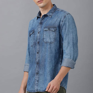 Camisas de Mezclilla Antiarrugas de Verano para Hombre, Estilo Nuevo, Color Sólido, Manga Larga, Estampado Moderno, Tela de Algodón, Venta al Por Mayor - Product Image 3