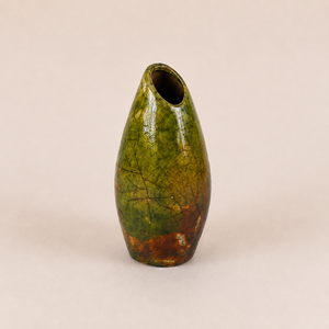 Vase de table minimaliste en céramique Raku fait main, écologique, cuit à haute température, vert-brun, décoration intérieure - Product Image 4